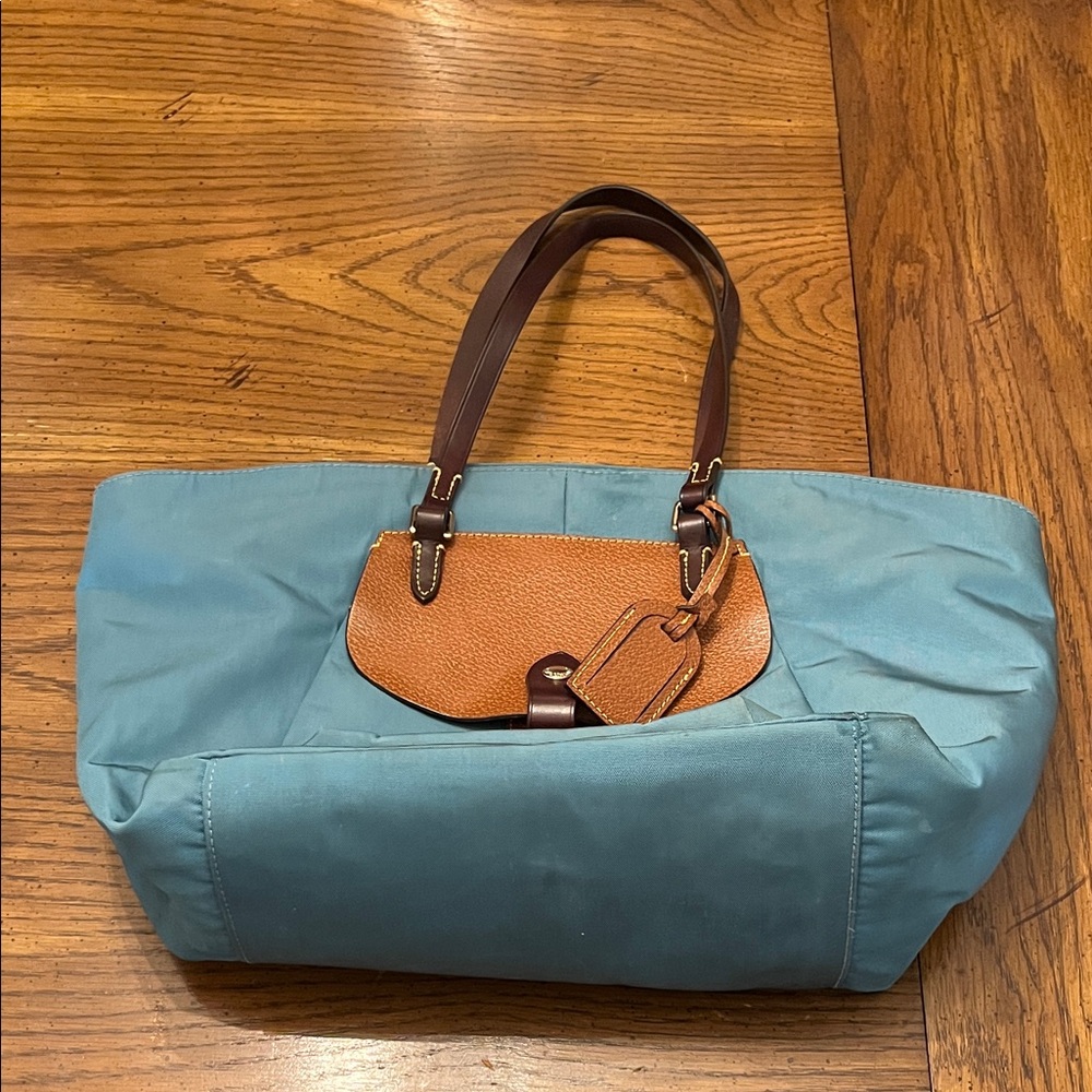 Dooney And Bourke Nylon Leather Pocket Shopper Tote in Teal